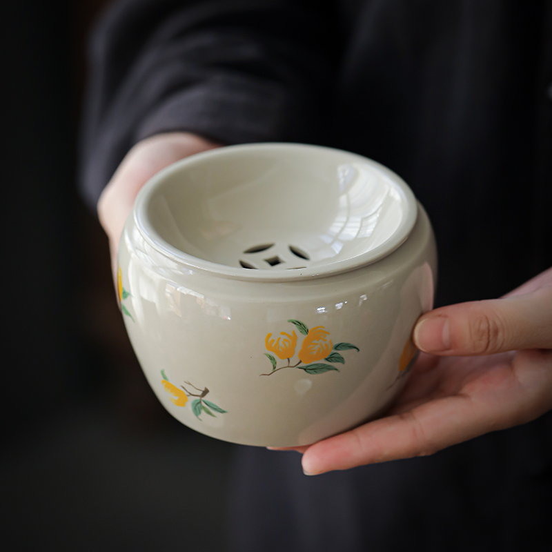 草木灰建水陶瓷小茶洗废茶水茶渣缸水盂带盖日式家用功夫茶具配件