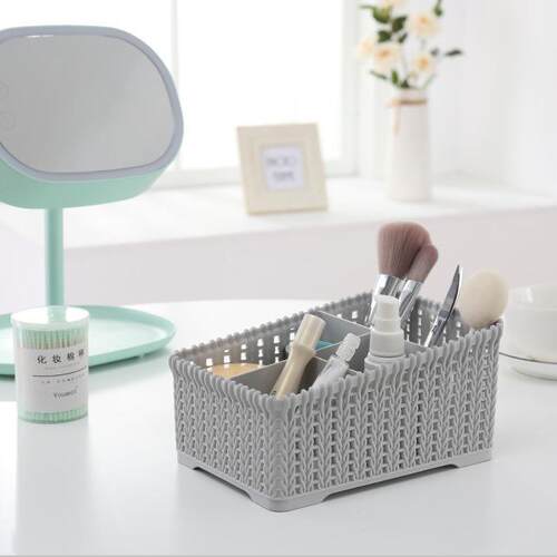 Large Square Imitation Rattan Desktop Organizer, Remote Cont