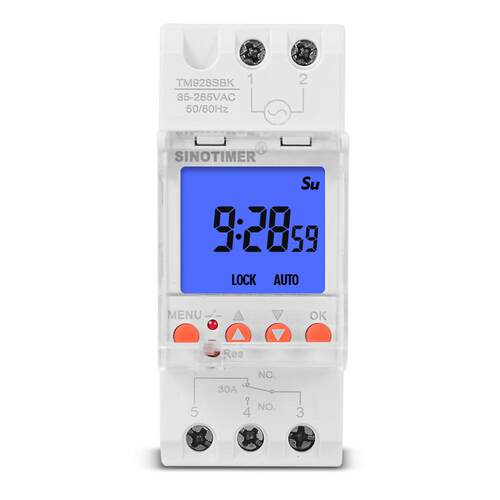 TM928SBKL 秒控大屏显示可换电池导轨定时器开关背光-85-265V 30A
