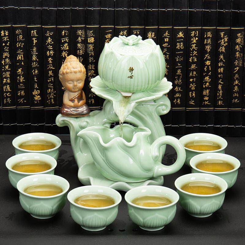 简约半全自动冲茶器懒人现代旋转功夫茶具套组家用石磨泡茶壶茶杯