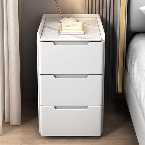 高端全实木小巧款床头柜高级皮质岩板台面免安装2026爆款现代简约