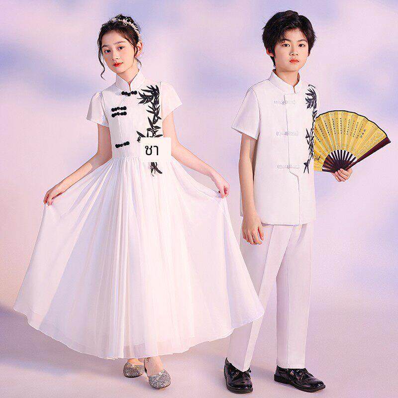 女童古筝二胡演出服中国风民乐演奏小学生合唱表演儿童新中式礼服