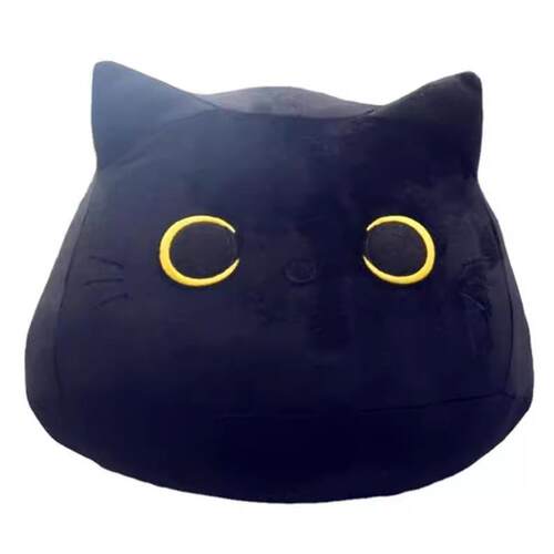 工厂直销跨境柔软黑猫创意毛绒玩具儿童节萌萌可爱猫超萌抱枕床上