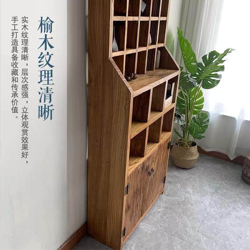 老榆木纳置物架MK12-27博古架中式多宝实木柜书展示柜阁茶室办公