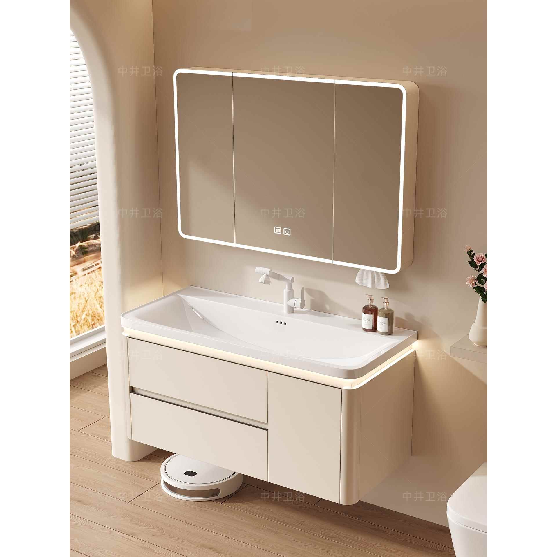 太空铝蜂窝圆弧浴室柜海洋盆组合加深陶瓷一体盆洗手洗脸池洗漱台