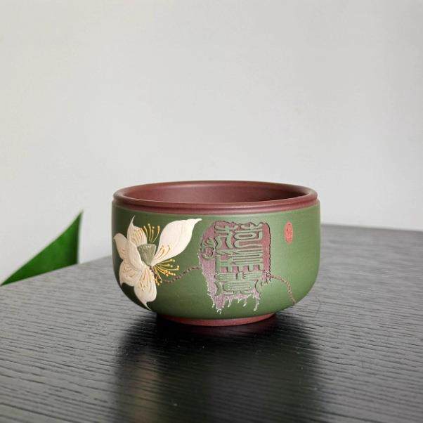 宜兴主人杯原矿手工刻字厚德载物紫泥紫砂盖杯茶壶茶具小容量杯子