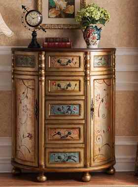 7YX式古彩绘三斗五斗柜做复实木玄旧关F76HT68J美柜轻奢收纳角柜