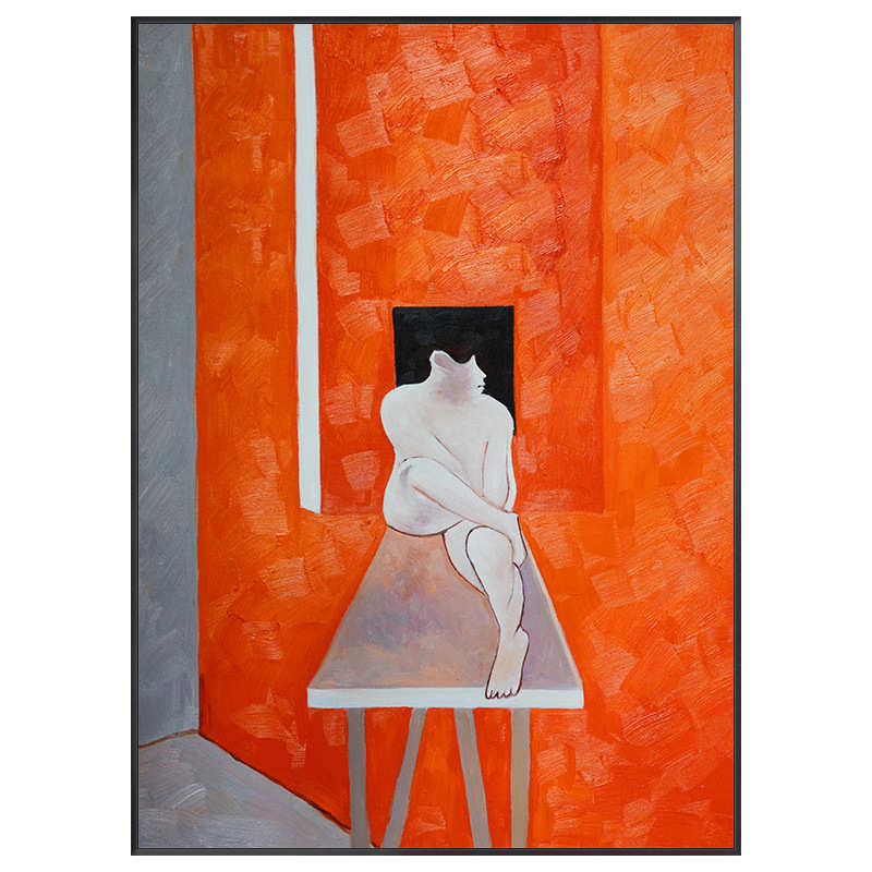 大幅抽象人物玄关装饰画简约现代北欧橙色墙壁画创意餐厅客厅挂画