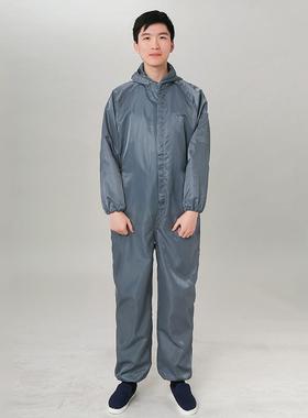 高档防尘服工连体带帽加口袋衣防静电色无尘防护电蓝子车间厂蓝色