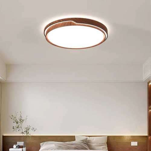 新中式吸顶灯胡桃木色现代简约卧室房间书房餐厅圆形客厅中山灯具