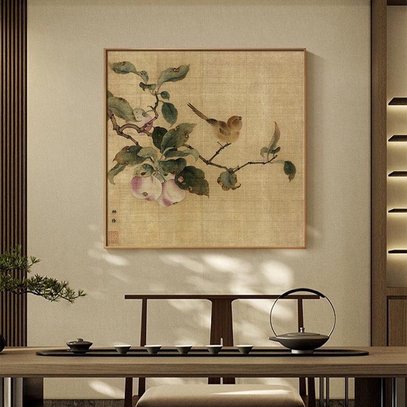 中国风茶室挂画书房装饰画国画花鸟客厅茶文化禅意壁画玄关方形画