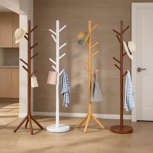 实木衣帽架落地家用卧室简易挂衣架办公室立式门口玄关实木挂衣杆