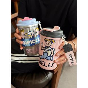 女生高颜值316保温杯学生手提便携咖啡随行杯双饮吸管杯2025新款
