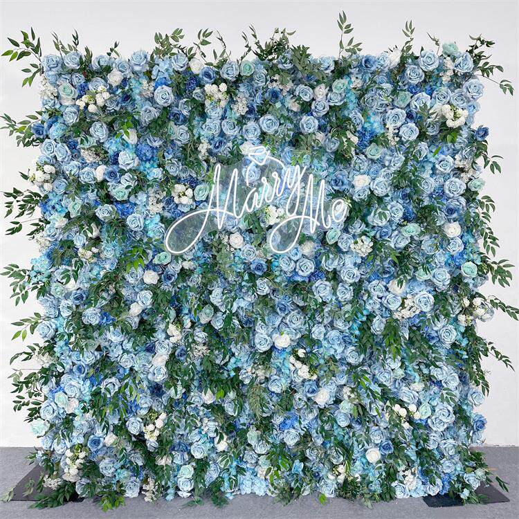 婚礼仿真花背景墙玫瑰花墙蓝色花墙塑料花婚庆结婚花墙背景