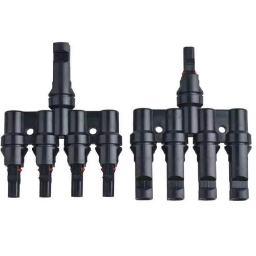 太阳能光伏连接器，4转一MC4接头T型五通MC4太阳能分支连接器