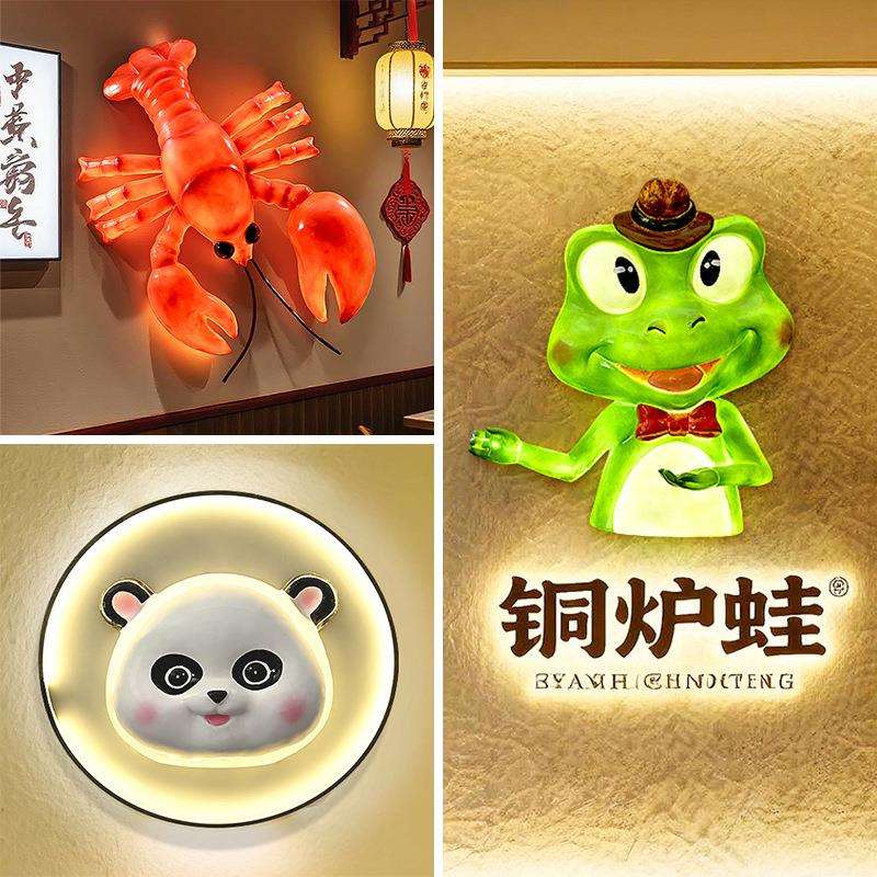 餐厅仿真小龙虾螃蟹墙面壁挂装饰品门头招牌创意发光动物水果雕塑