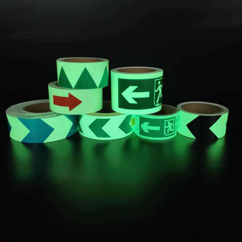 货源EXIT箭头疏散指示夜光胶带长余辉双色斜纹警示荧光胶带