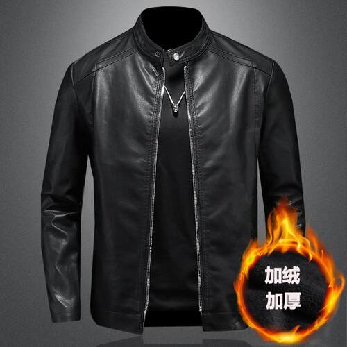 Men's motorcycle leather jacket standing collar leather