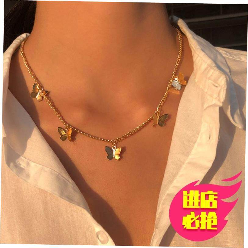 Vintage Multilayer Pendant Butterfly Necklace for Women Butt