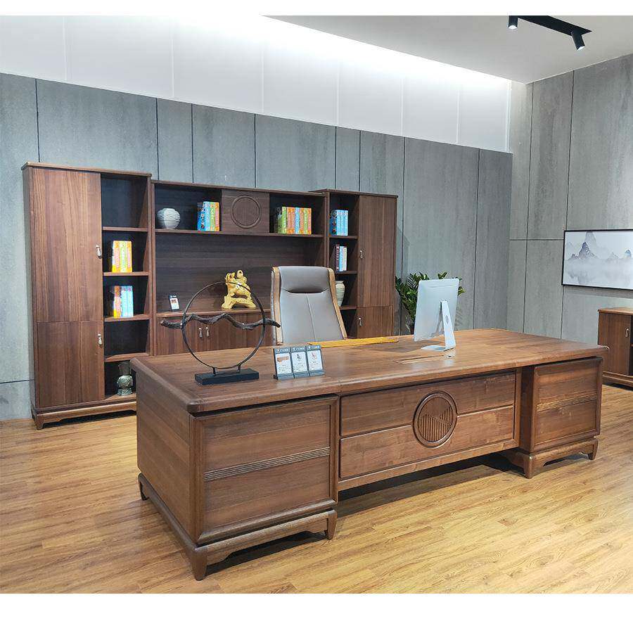 新中式办公老板大气总裁桌桌大班台实木板桌经理桌大椅组GL-AB-8