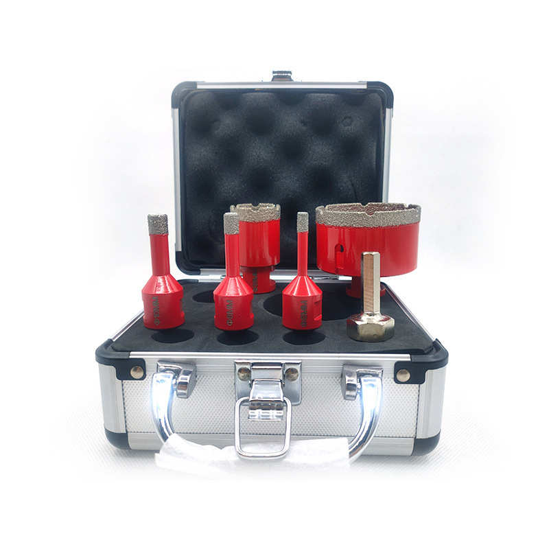 M14钎焊金刚石开孔器5PCS铝合金套盒带转换接杆角磨机专用款5支装