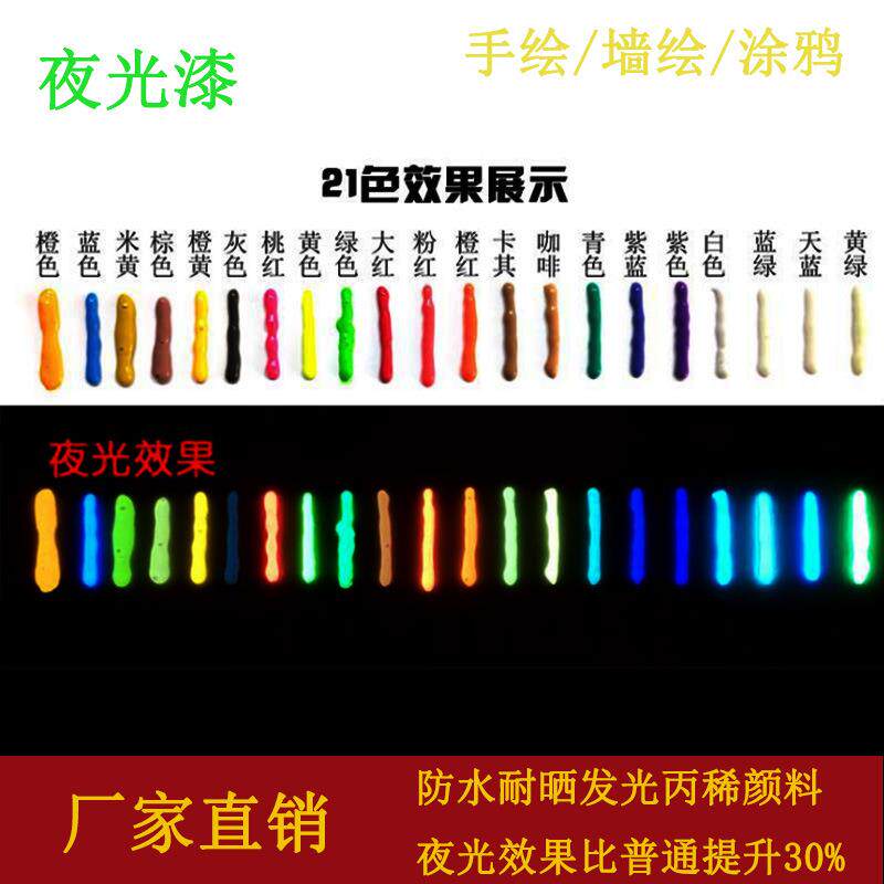 发光丙烯颜料长效防水水性高亮荧光夜光漆墙绘手绘画涂鸦艺术涂料