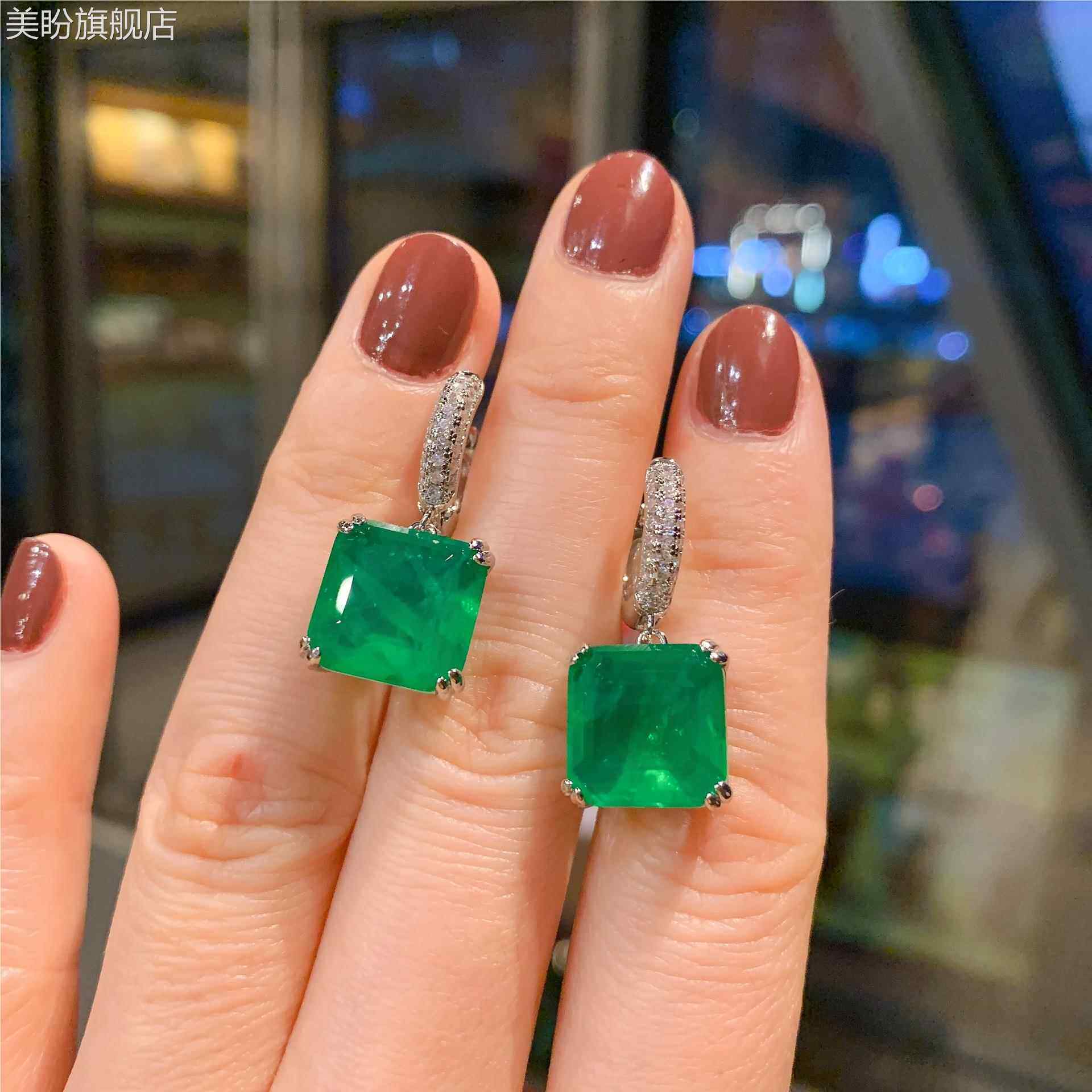 抖音跨境欧美祖母绿耳坠帕拉伊巴正方耳环珠宝厂家