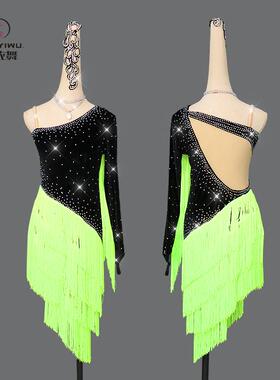 正品装儿童红色拉丁舞连衣裙拉比赛表级流苏丁舞服桑巴伦巴演出服