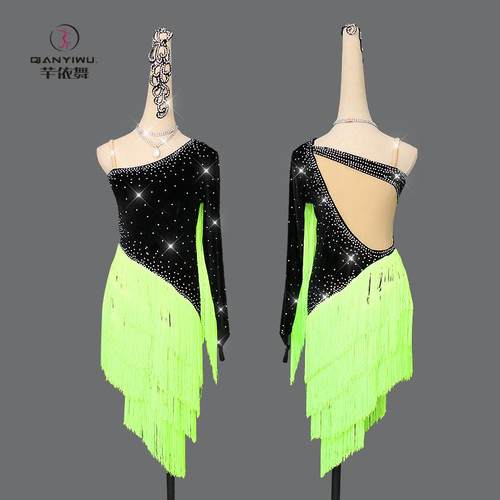 正品儿童红色拉丁舞伦连衣裙比赛级流苏拉丁舞制桑巴巴演出服服装