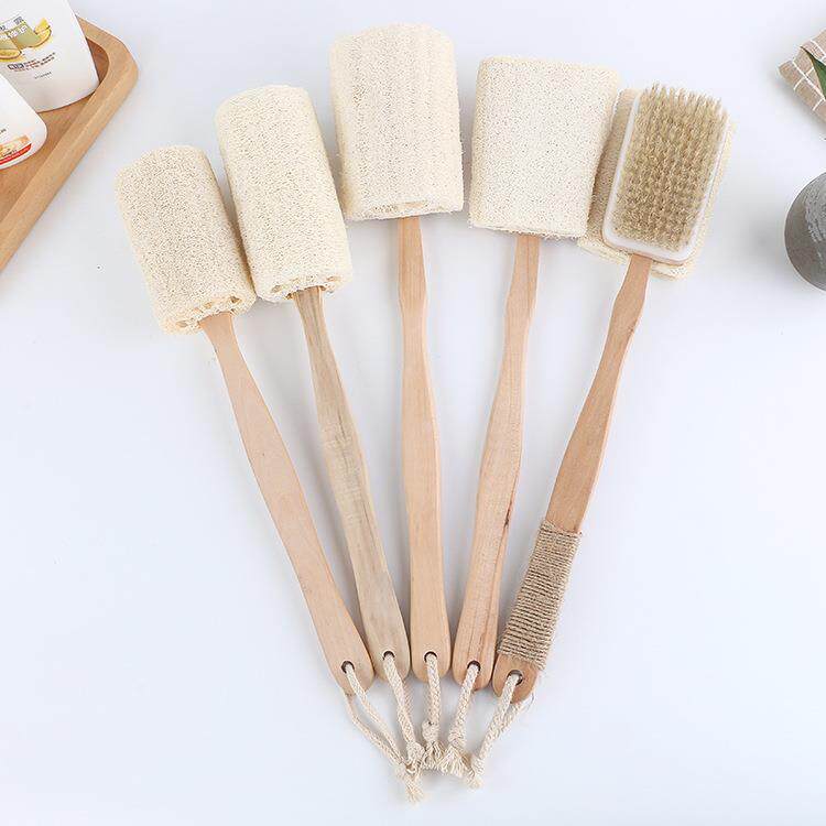 T工厂丝瓜络长木柄刷 loofah brush可拆卸搓背双面丝瓜沐浴刷