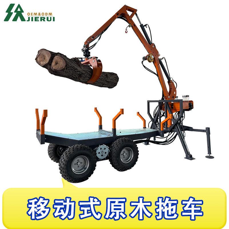 折臂式原木拖车抓木机可实现万向旋转抓取适合林场与堆场装卸木材