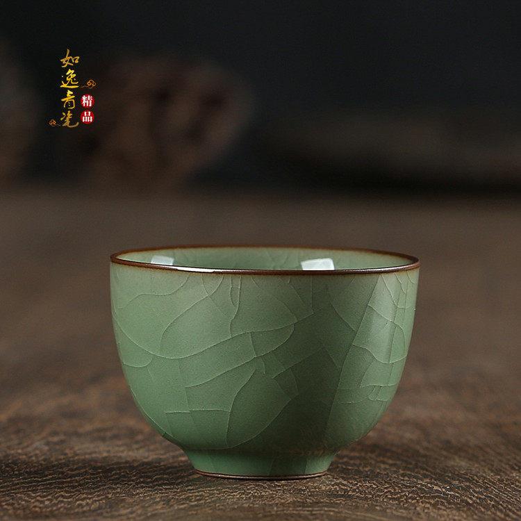 龙泉窑青瓷陶瓷功夫茶杯品茗杯王文手工杯哥窑冰裂茶盏单杯主人杯