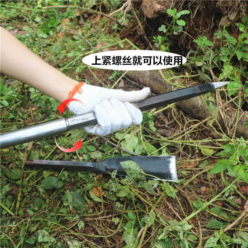 一体锰钢锻打挖硬土铁锹户外移树苗坑打洞洛阳铲农用工具折叠铲子