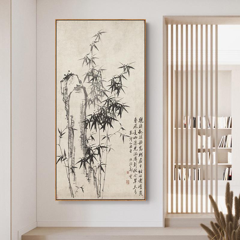 国画竹子写意水墨装饰画新中式客厅书房茶室玄关竖版挂画竹报平安