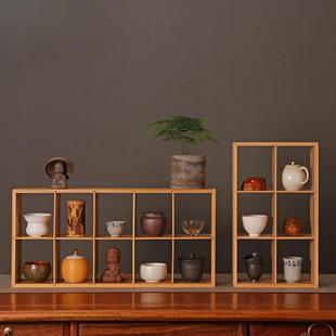 日式茶杯架杯托 茶壶展柜摆设小博古架 茶柜竹木摆件茶具收纳架子