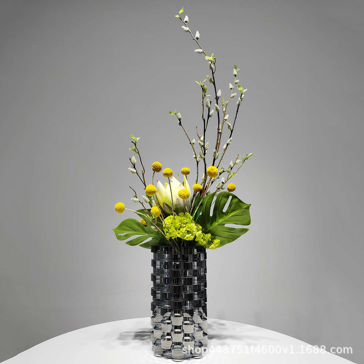 现代花艺插花客厅家居软装轻奢仿真花样板房装饰绿植水晶花器摆件