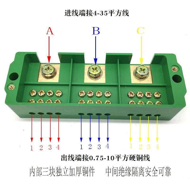 包邮三进十二出接线 线盒电箱火/零/接地线 线三相380v分线 线端