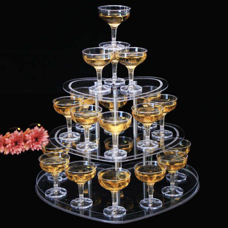 力圆形香槟三层塔架婚庆酒新款亚克子香槟塔生日派对酒店.道具塔