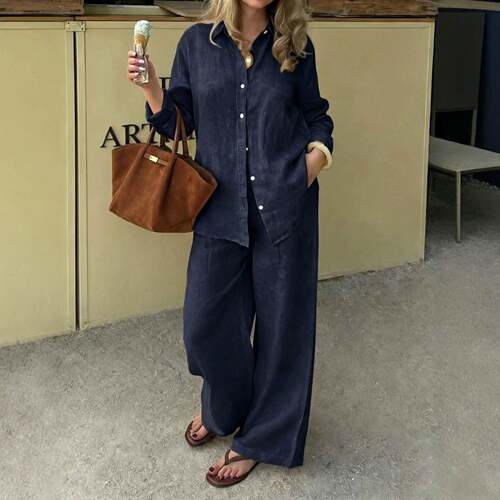 Elegant Cotton Linen Blend Fabric Woven Plain Shirt & Long