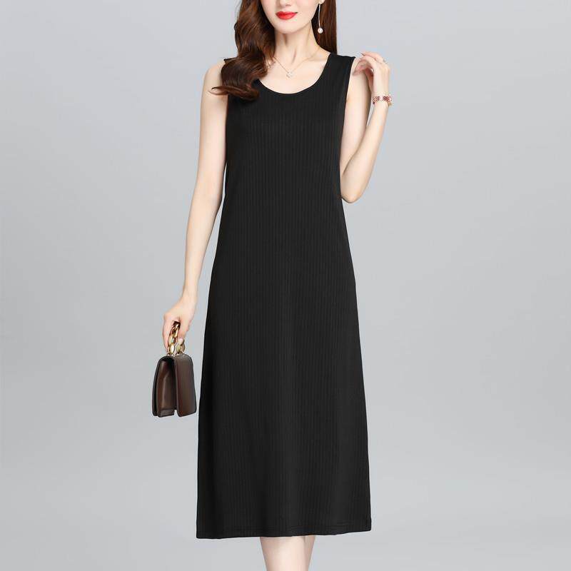 夏季妈妈装桑蚕丝洋装女中长版宽松大尺码冰丝无袖吊带背心裙子