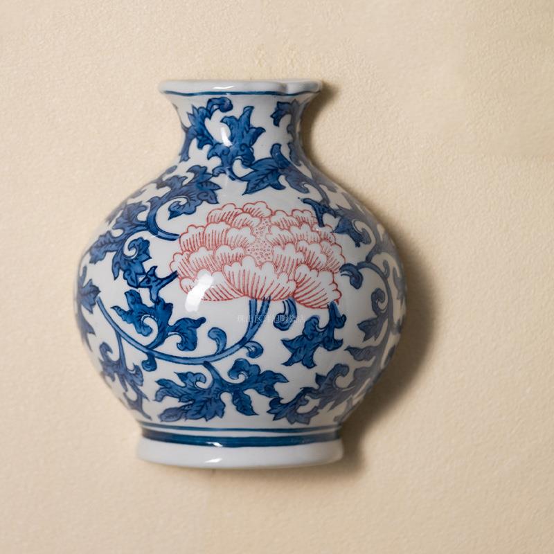 青花瓷壁挂陶瓷器花瓶仿古青花瓷插花器走廊客厅家居饰品墙壁挂瓶