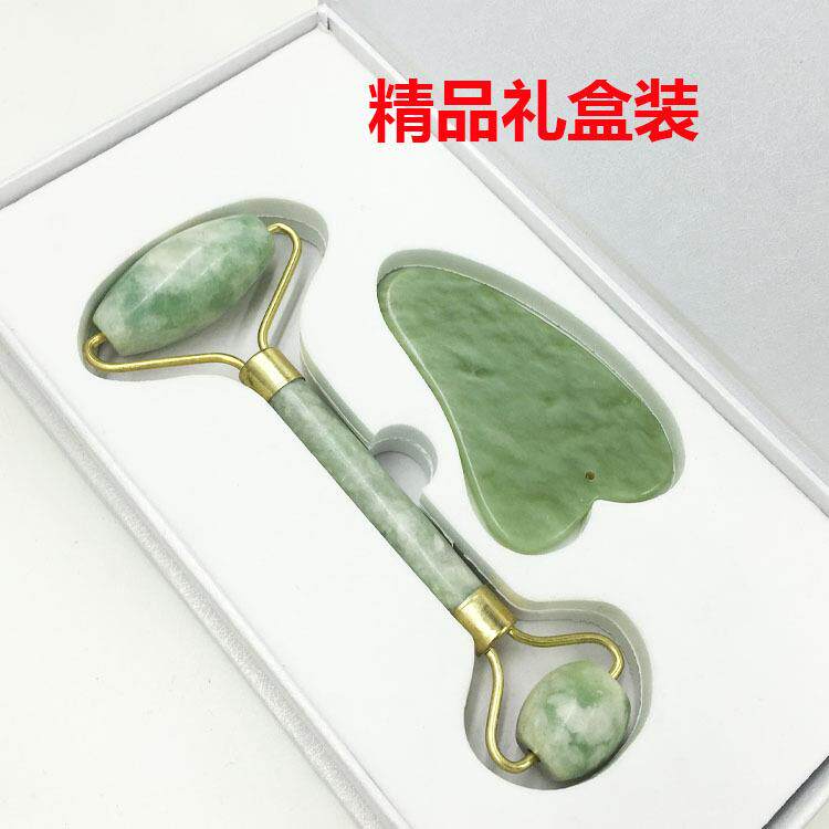 厂家直供玉石刮痧板精品礼盒 岫玉美容器 天然玉石滚轮按摩器定制
