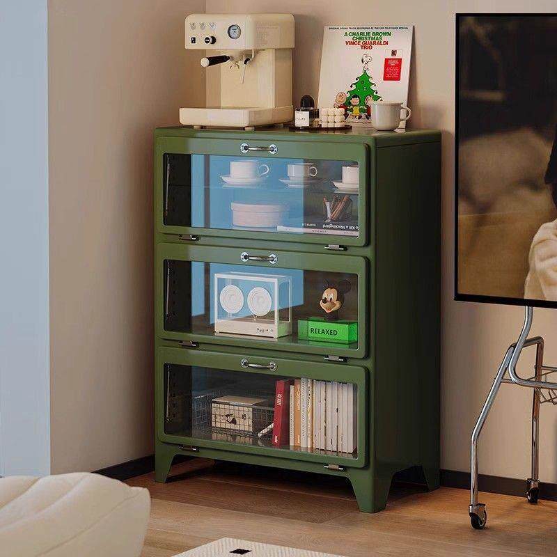 复古日式钢铁材质斗柜书柜储物柜玻璃展示柜置物架靠墙收纳边柜