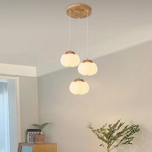 I1餐厅床吊灯原木奶油风卧940室头小简约创灯意棉吊花饭厅餐桌吧