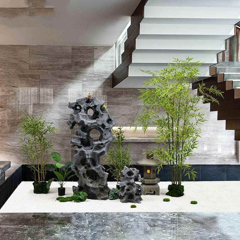 仿太石摆件落地中新式软装室内景观造景假山竹湖子仿真真UXP绿植