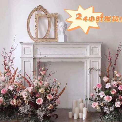 美式复古壁炉架简约做旧原木色装饰柜客厅玄关法式白色柜田园民宿