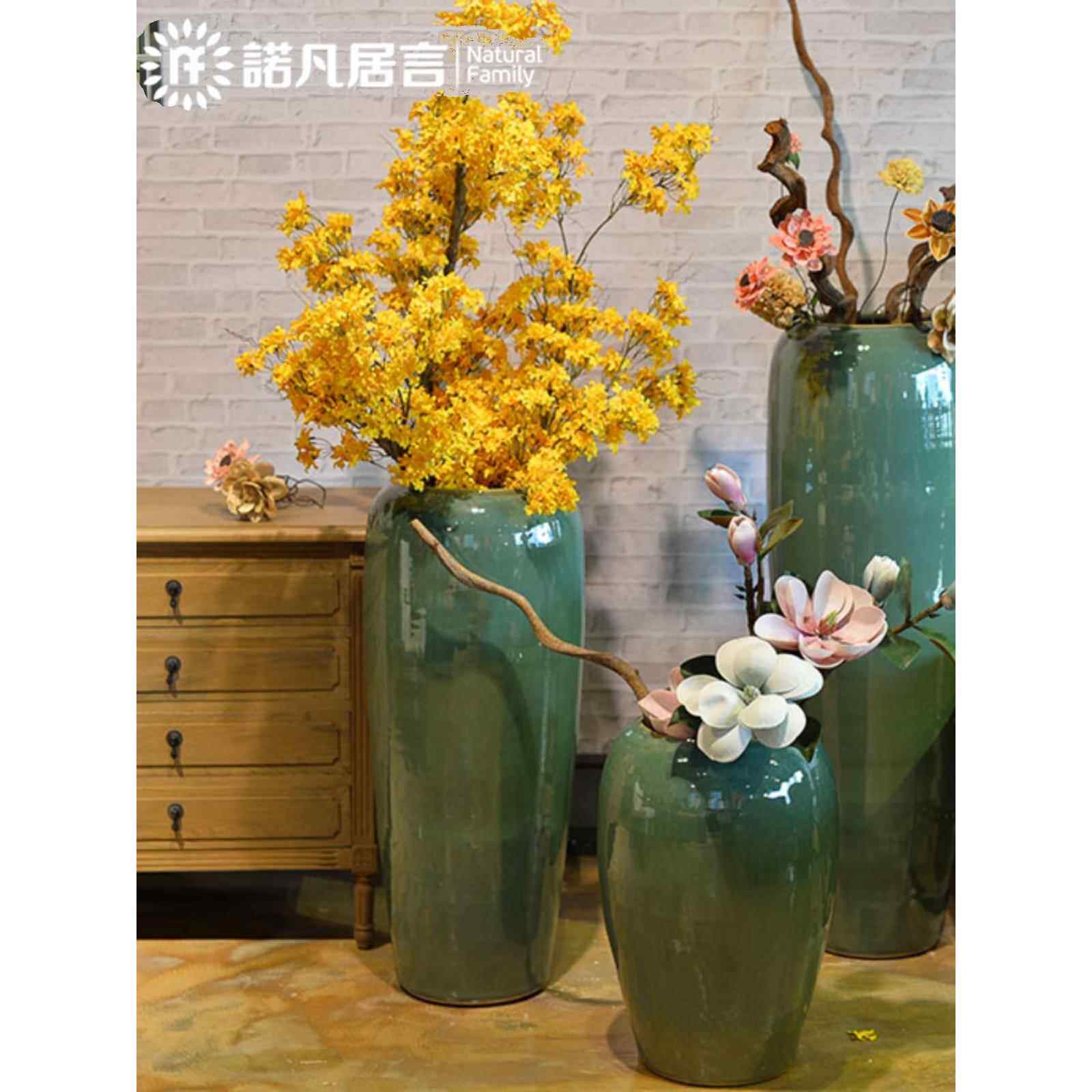 欧式陶瓷落地大花瓶，简单的釉窑花盆，客厅干花插花装饰摆件