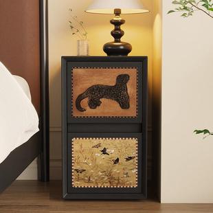 床头柜家用卧室超窄收纳柜创意迷你床边柜实木中古风小型床头柜子