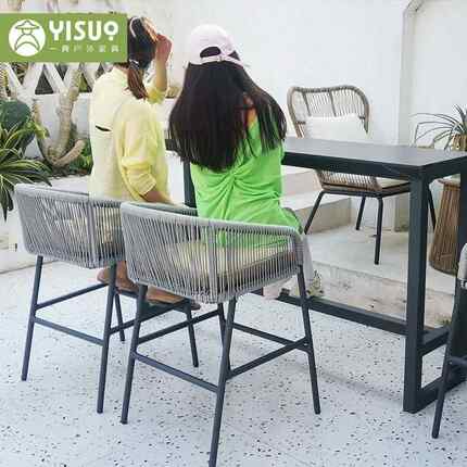 藤外板露24-10-23天吧台吧椅庭院编高脚凳别墅酒店休闲吧户台椅岩