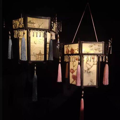 中秋节手提灯笼中国风彷六角古宫灯花灯汉服道具手工DIY材料成品